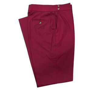 Mens 32 Gurkha Pants Burgundy Red Cotton High Waist Flat Front Straight Trousers